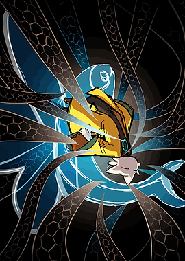 Stylized Character with Swirling Background