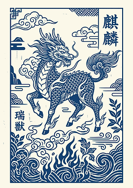 Chinese Kylin and Clouds