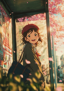 Anime Girl in Cherry Blossoms