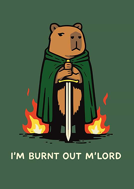 Capybara Knight with Sword and Flames