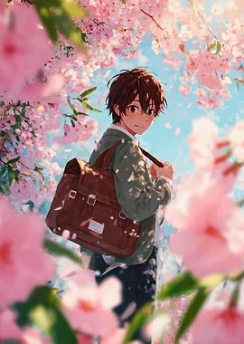 Anime Boy Under Cherry Blossoms