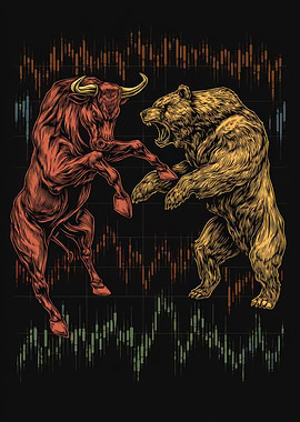 Bull vs Bear Stock Market Art