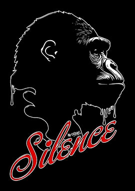 Gorilla Head with 'Silence' Text