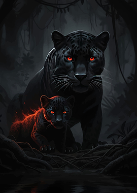 Black Panthers with Glowing Red Eyes