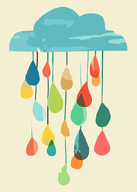 Colorful Rain Cloud Poster, Abstract Raindrops Wall Art, Playful Modern Weather Print