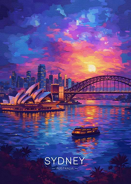 Sydney Opera House and Harbour Bridge at Sunset