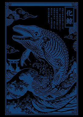 Japanese Kaiju Whale in Ocean Waves