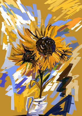 Abstract Sunflowers in a Vase