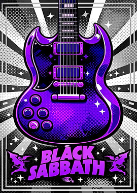 Black Sabbath Electric Guitar Pop Art Style