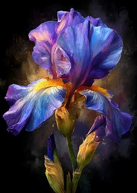 Vibrant Blue Iris Flower Painting
