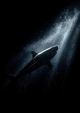 Shark swimming in dark water
