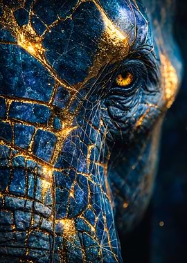 Majestic Blue and Gold Kintsugi Elephant