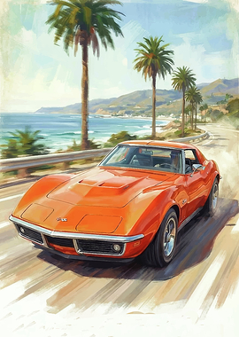 Orange Corvette on Coastal Road