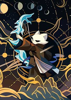 Feline Archer in Cosmic Setting