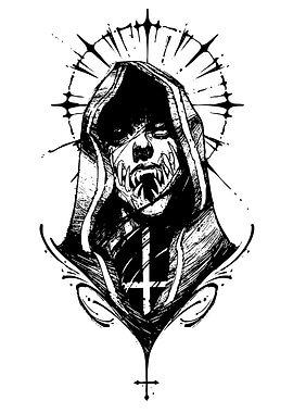 Gothic Hooded Figure with Fangs