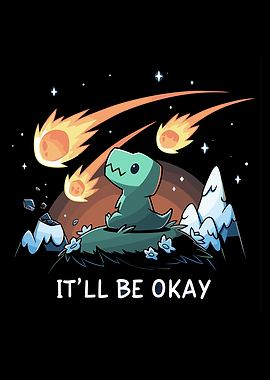 Cute Dinosaur and Meteor Shower