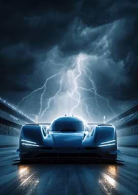 Race Car in Lightning Storm