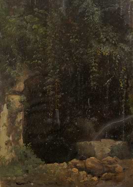 Dark Forest Scene with Ruins