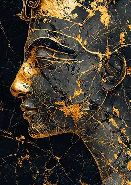 Golden Egyptian Pharaoh Marble Portrait