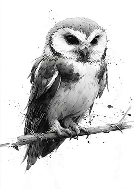Watercolor Owl on a Branch