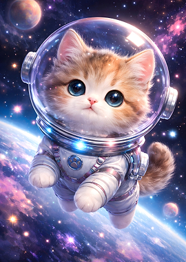 Cute Cat Astronaut in Space
