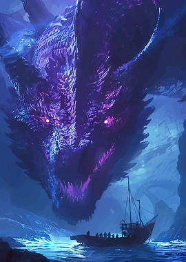 Giant Dragon Overlooking a Ship