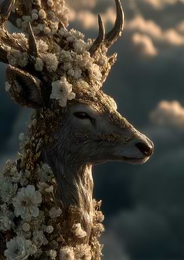 Majestic Deer Adorned with Flowers