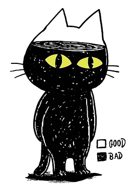 Bad Cat Poster, Funny Black Cat Illustration Print, Quirky Cat Humor Wall Art