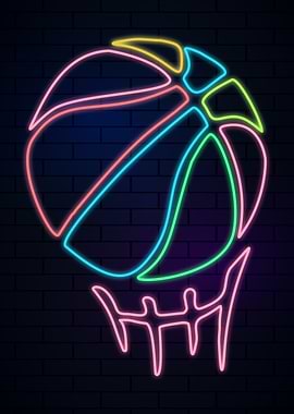 Neon Basketball Hoop Art