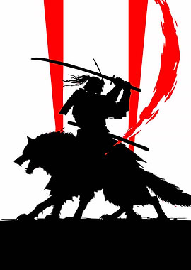 Samurai Riding a Wolf