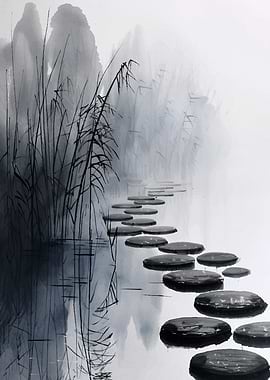 Ink Wash Stepping Stones Path