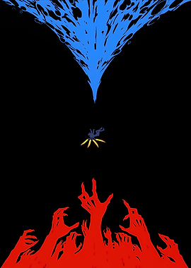 Falling Figure Between Blue and Red Forces