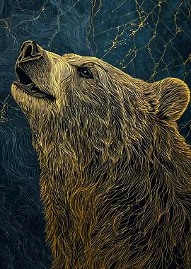 Majestic Gold Kintsugi Bear Art