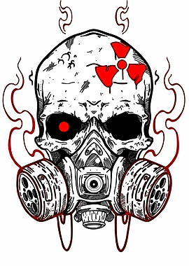 Skull with Gas Mask and Radiation Symbol