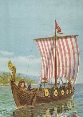 Viking Ship Sailing on Water