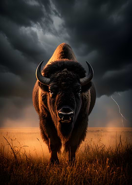 Bison in a Stormy Landscape