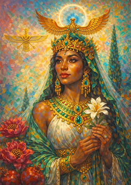 Ameretat, Persian Goddess with Faravahar