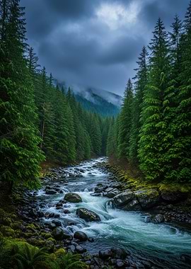 Misty Mountain River Forest
