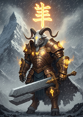 Armored Ram Warrior with Sword