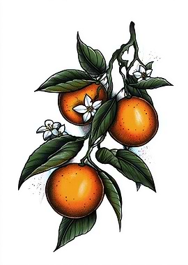 Orange Branch with Fruit and Flowers