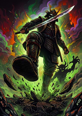 Samurai Warrior Crushing Skeletons