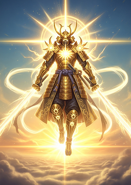 Golden Samurai Warrior in Heavenly Light