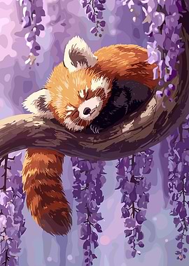 Red Panda Sleeping on a Branch
