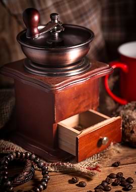 Vintage Coffee Grinder and Beans