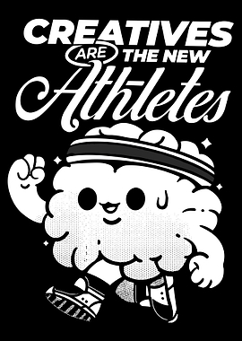 Creatives Are The New Athletes Poster, Funny Brain Running Art, Motivational Creator Wall Print