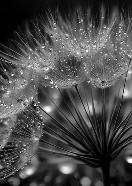 Dandelion Seeds with Water Droplets