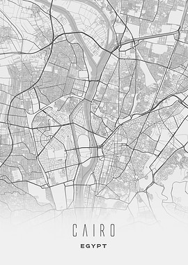Cairo, Egypt - Minimal White Nile Riverside City Map, Wall Art Print
