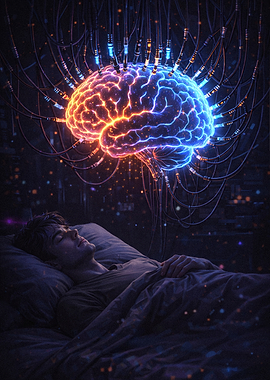 Man sleeping with connected brain
