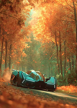 Futuristic Car in Autumn Forest