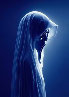 Ghostface Mask in Blue Light